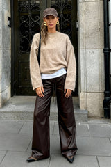 Elegant Solid Mohair Soft Knitted Pullover Women Casual O-neck Long Sleeve Loose Sweater