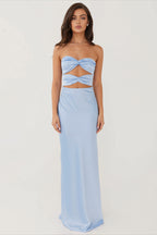 Strapless Twist Front Cutout Satin Party Dress