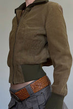 Brown Contrast Ribbed Jacket