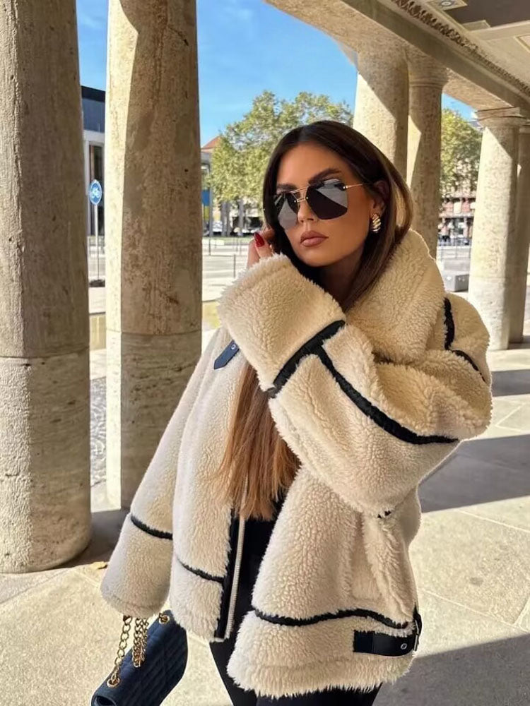 Streetwear White Turn Down Long Pocket Winter Chic Thick Coat Main image
