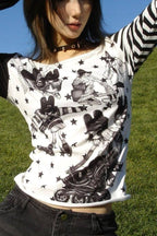 Star Stripe Asymmetric Layered Long Sleeve T-Shirt