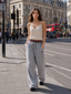 Stripe Plaid Panel Double Waist Wide Leg Pants