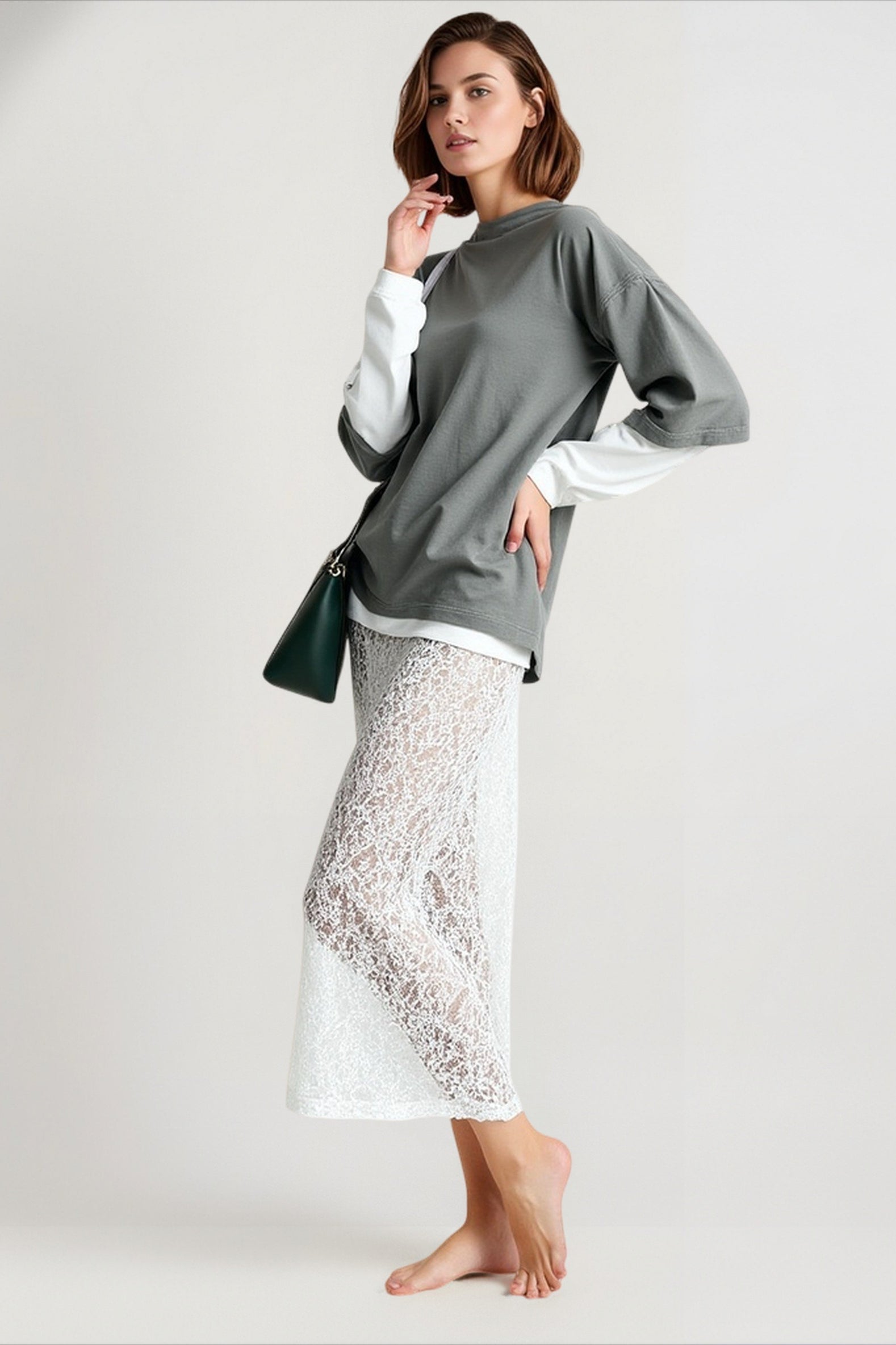 Crochet Lace Slit Bodycon Skirt Main image