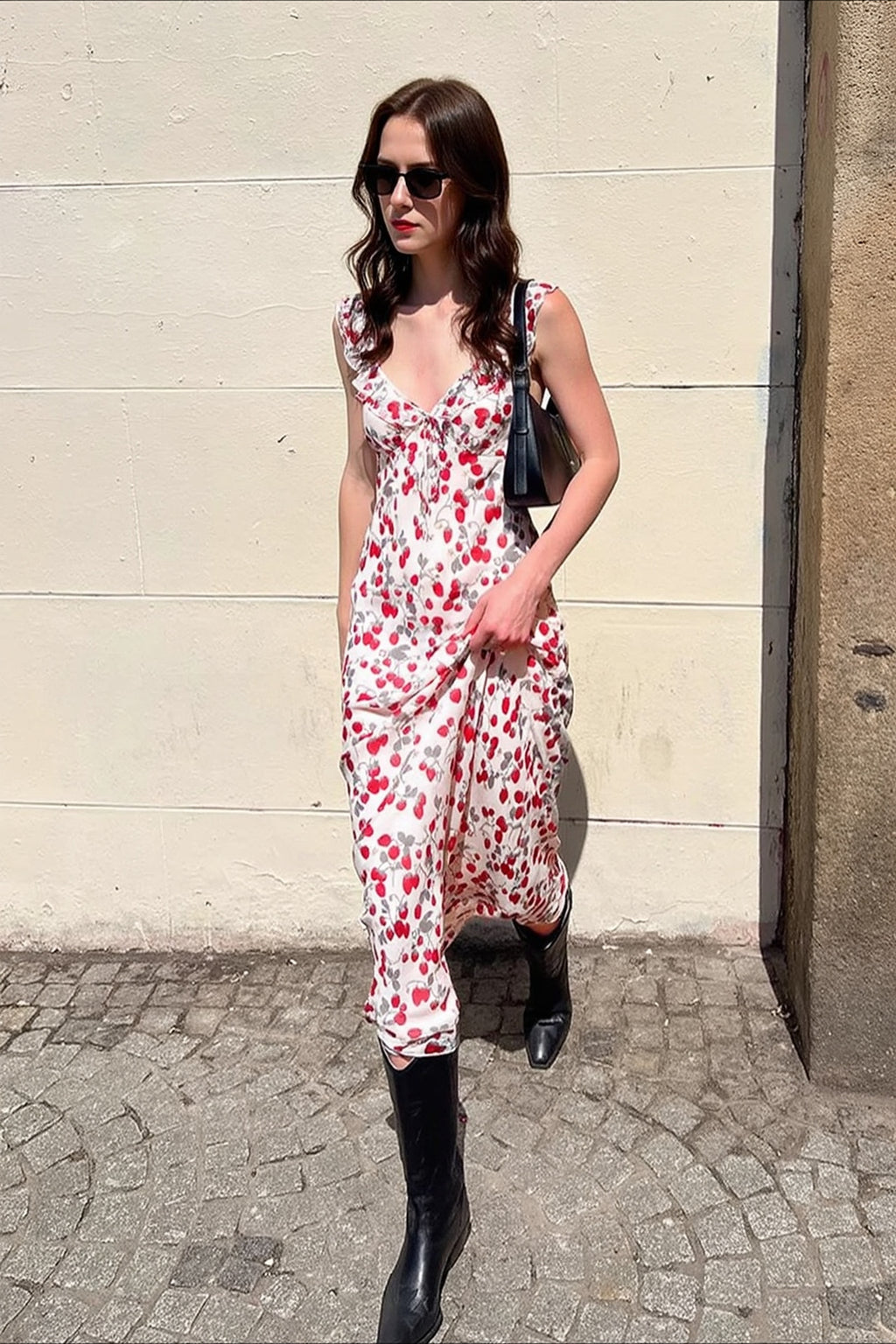 Cherry Floral Curve Fit Long Slip Dress