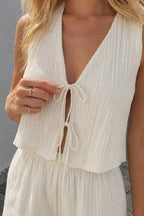 Solid Tie Front Vest With Shorts Set