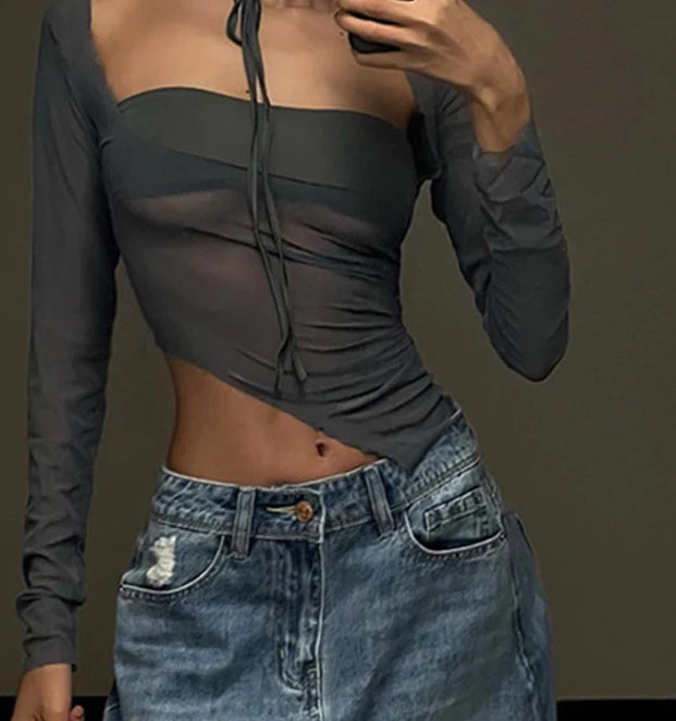 Cryptographic Fashion Mesh Sheer Top Main image
