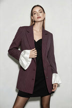 Striped Lace Ruffle Oversized Coat