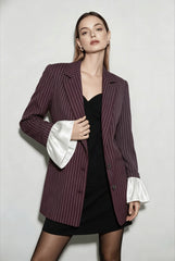 Striped Lace Ruffle Oversized Coat