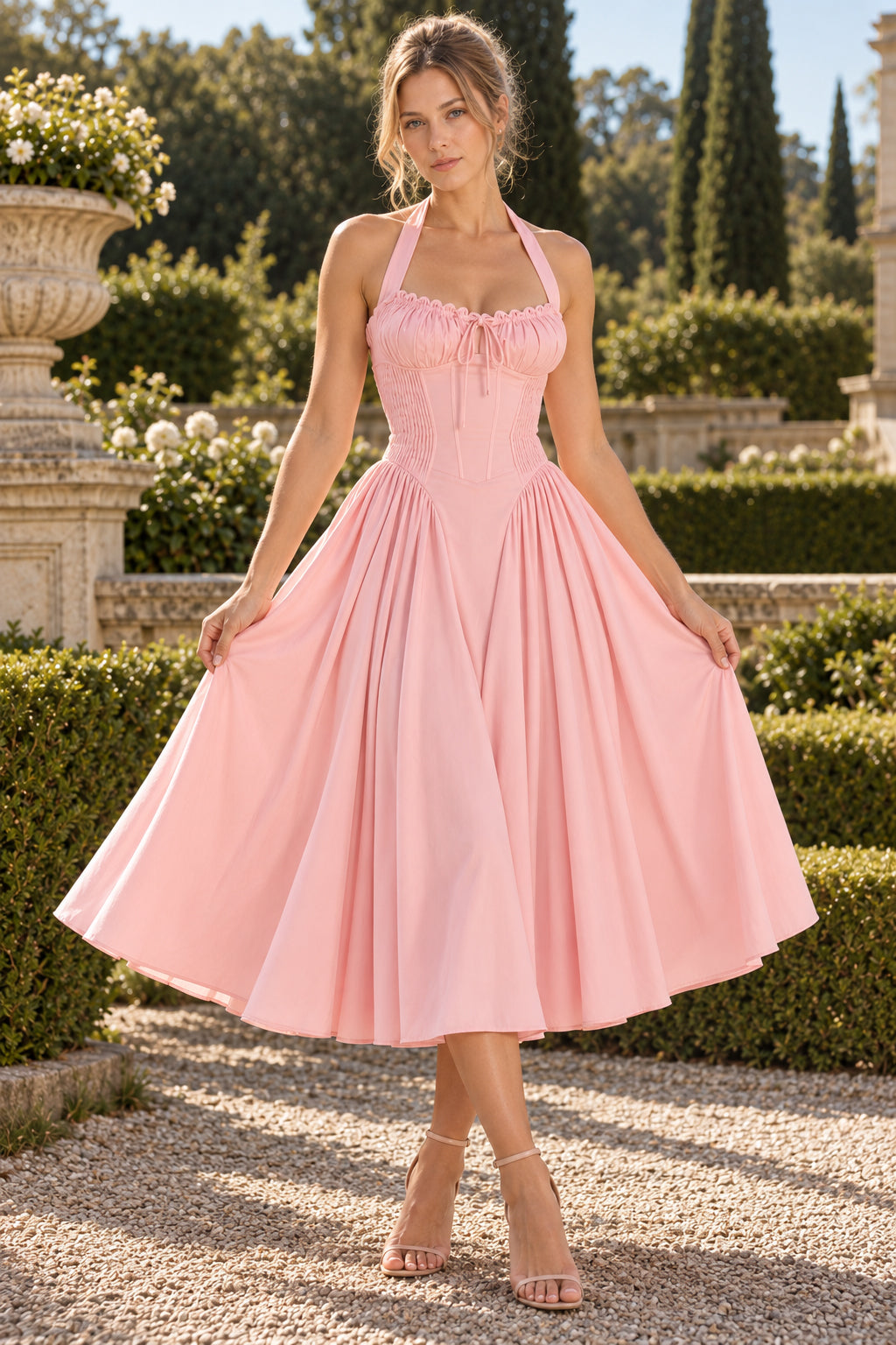 Adabella Cotton Stylish Halter Midi Sundress