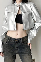 Tech Wear Cropped Leather Jacket