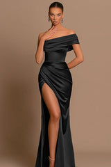 Silky Bardot High Slit Elegant Sexy Formal Dress