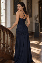 Elegant Solid Color Lace Up Ruched Maxi Dress
