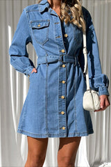 Button-Down Tie Waist Denim Dress
