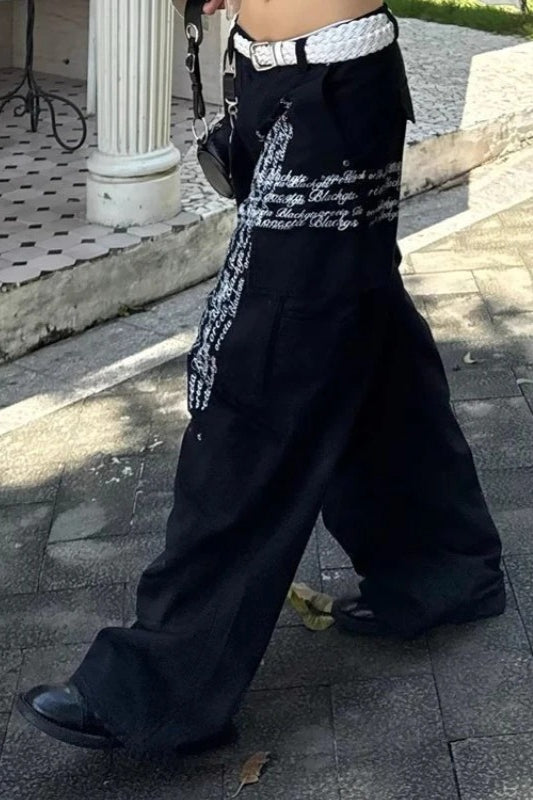 Letter Print Wide-Leg Baggy Jeans Main image