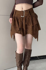 Retro Tiered Hem Asymmetric Bodycon Skirt