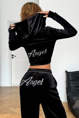 Y2K Retro Solid Loose Hooded Cardigan Two Piece Set