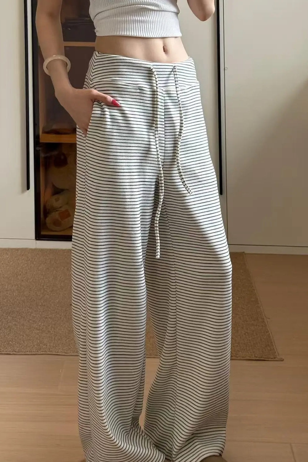 Thin Stripe High Waist Loose Straight Slouchy Pants Secondary image