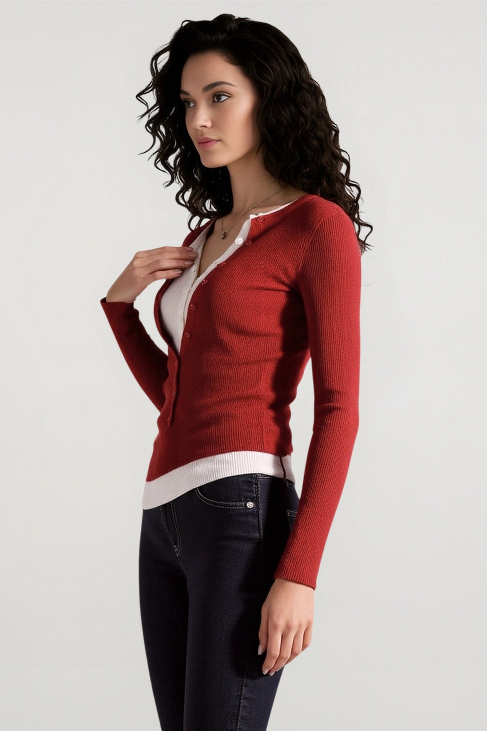 Layered Collar Slim Knit Top Secondary image
