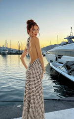 Floral Halter Neck Backless Bodycon Maxi Dress