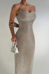 Knit Strapless Slim Beaded Sequin Dress