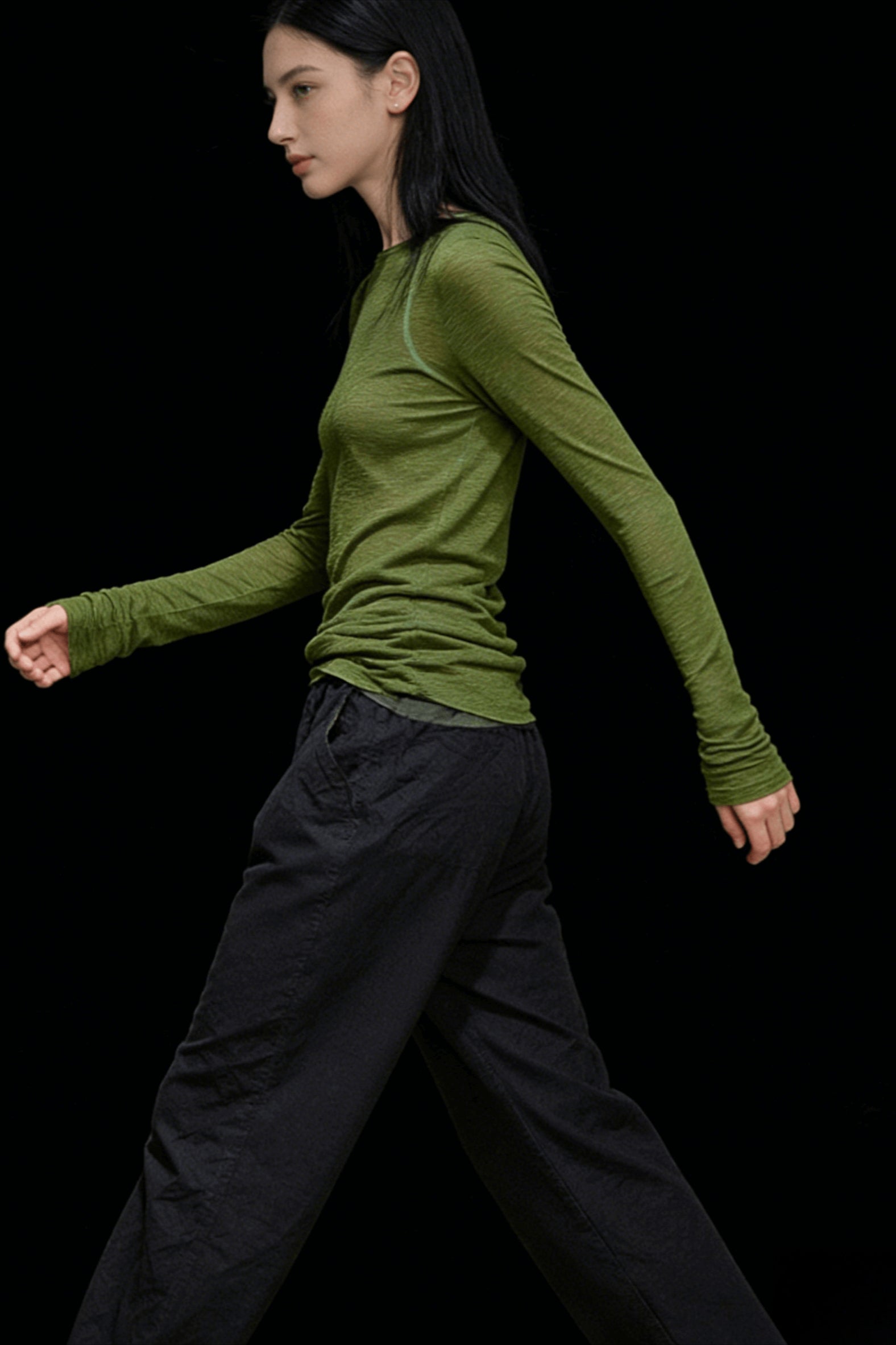 Ribbed Crew Neck Long Sleeve Top Secondary image