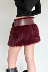 Faux Fur Belted Bodycon Mini Skirt