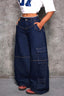 Raw Hem Multi Pocket Cargo Wide Leg Jeans