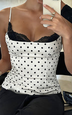Polka Dot Lace Trim Camisole Crop Top