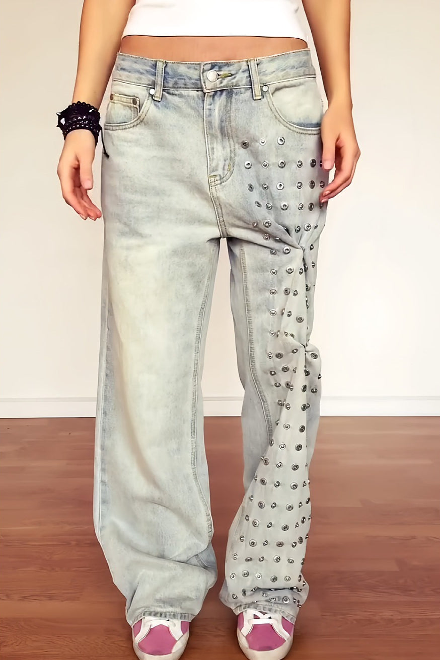 Snap Detail Panel Washed Jeans