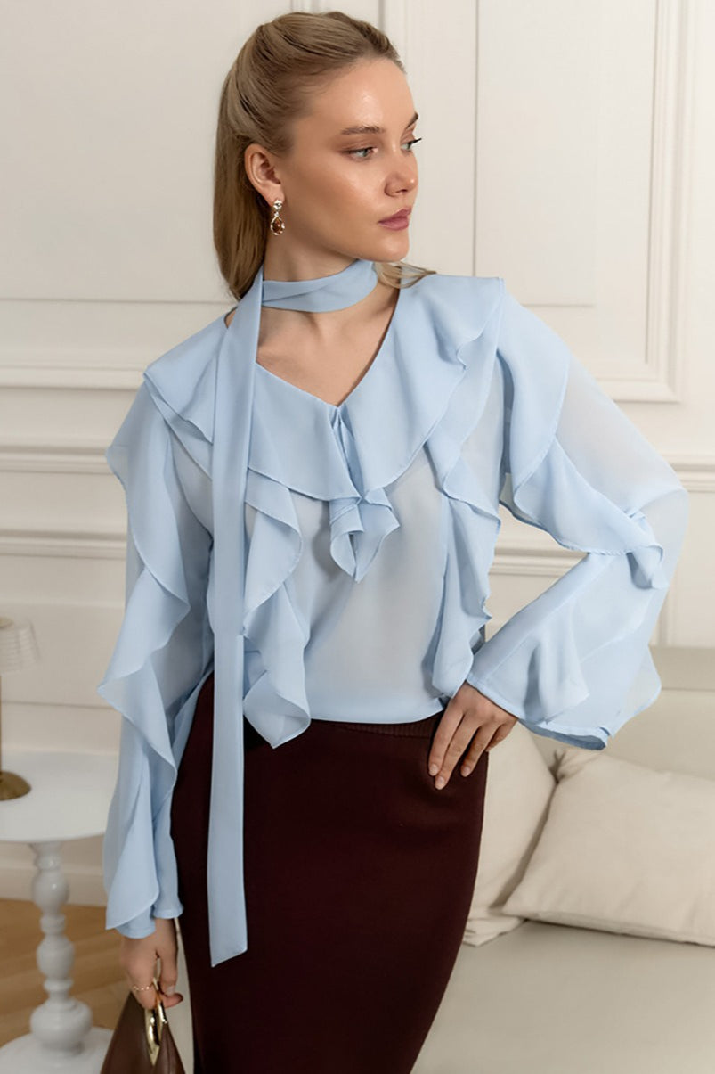 V Neck Ruffle Sleeve Blouse Main image