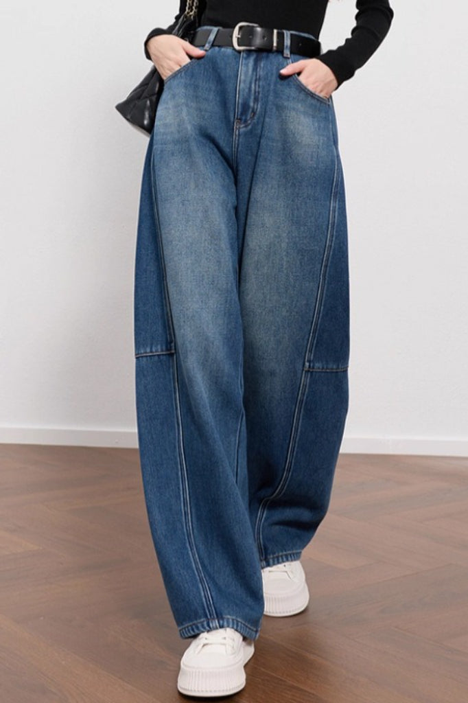 Vintage Fleece Lined Bootcut Wide Leg Loose Jeans Main image