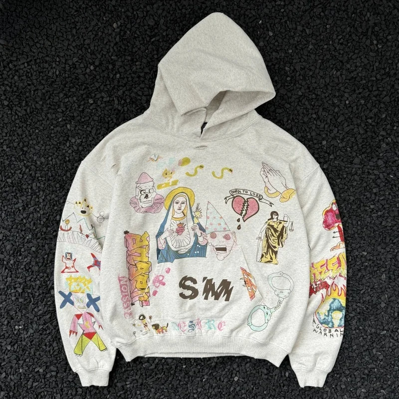 Graffiti Print Distressed Pullover Hoodie Main image