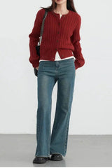Red Twist Knit O-Neck Cardigan