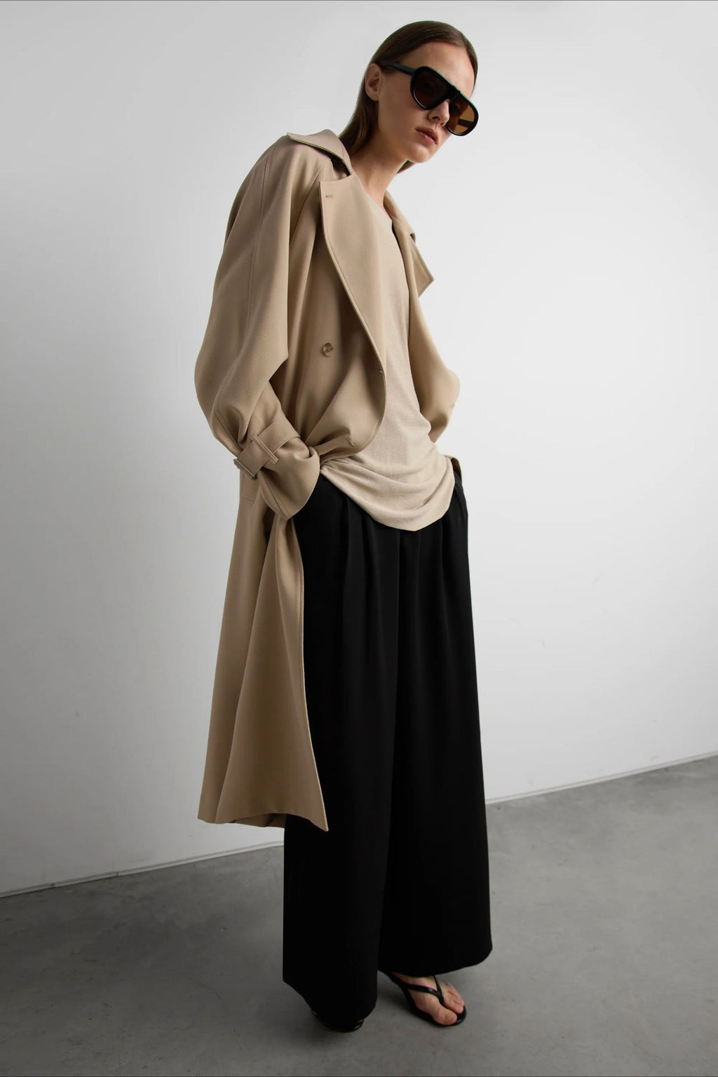 Double Breasted Belted Longline Trench Coat