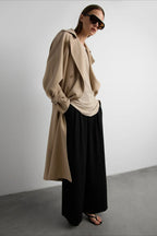 Double Breasted Belted Longline Trench Coat