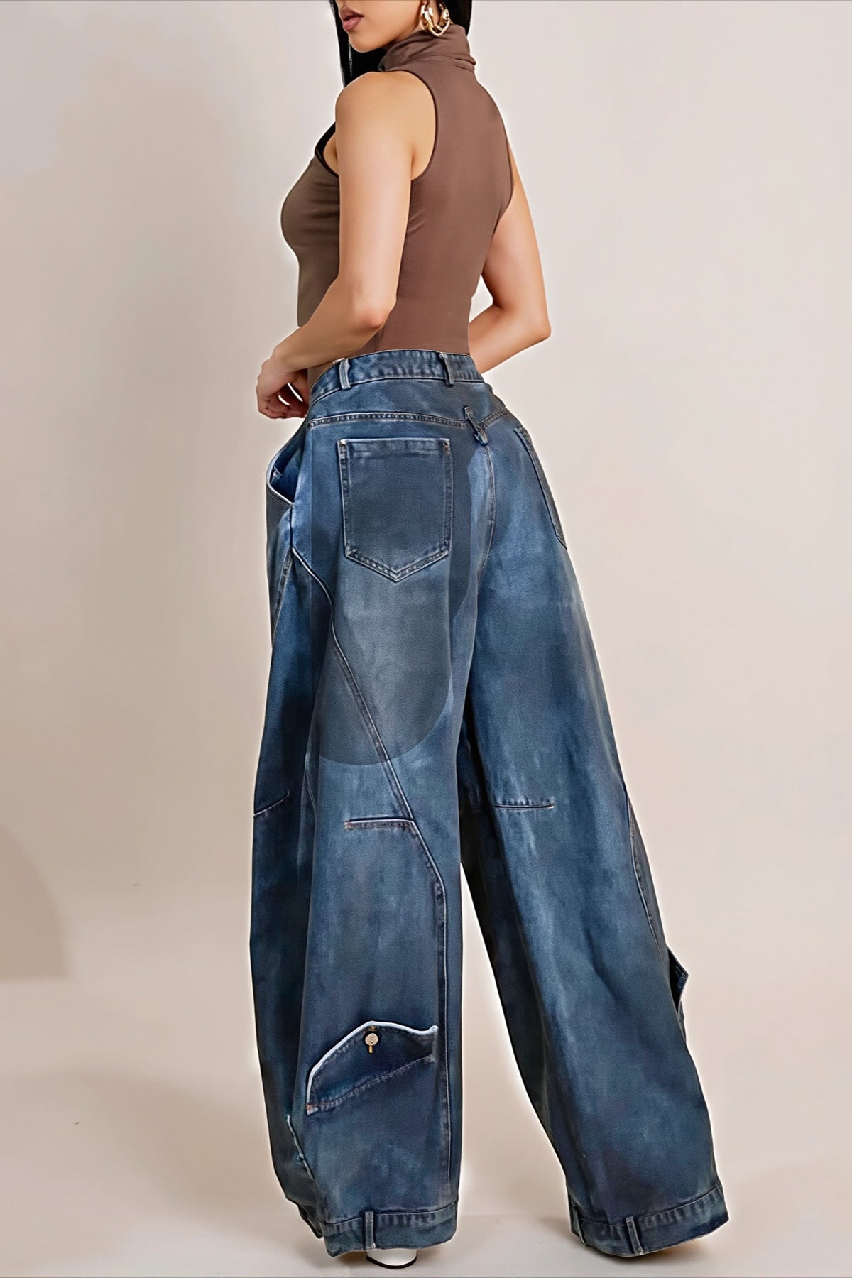 Asymmetric Waist Curved Leg Jeans
