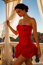 Strapless Ruched A-Line Silk Dress
