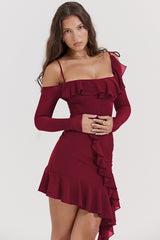 Asymmetric Off Shoulder Slip Dress