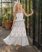 Pleated Floral Ruffle Strap Maxi Dress