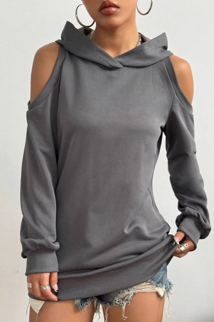 Trendy Off-Shoulder Hooded Hoodie Secondary image