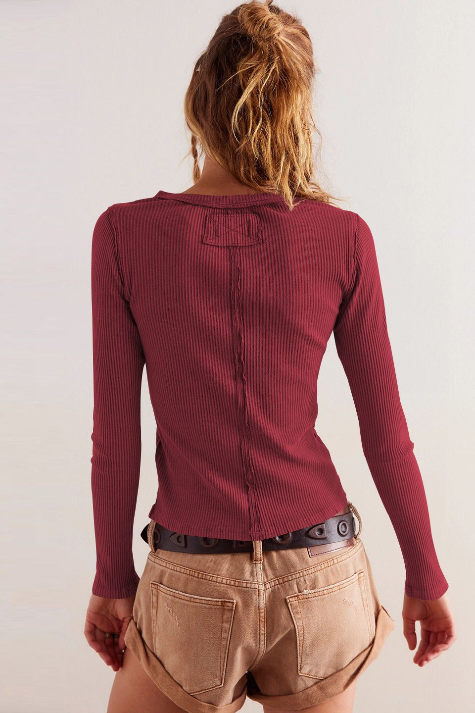 Round Neck Long Sleeve Ribbed Cardigan Secondary image