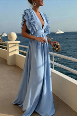 V Neck Ruffled High Waist Dress