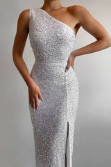 Split One Shoulder Maxi Sequin Dress
