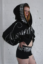 Rhinestone Script Graphic Oversized Zip Front Hoodie
