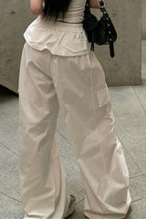 Tie Detail Ruched Pocket Loose Slouchy Cargo Casual Pants