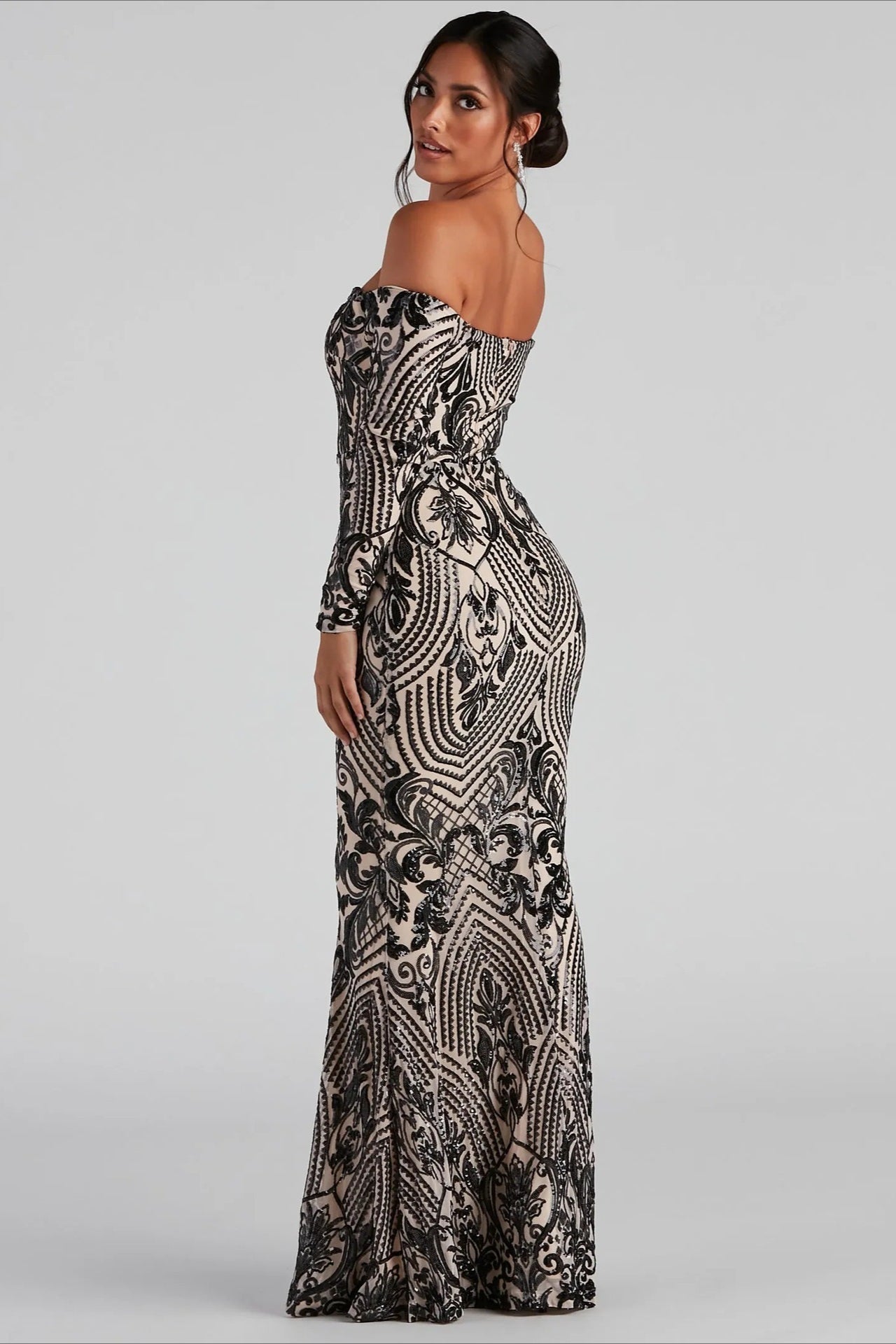 Boat Neck European Trendy Formal Evening Maxi Sequin Dress Secondary image