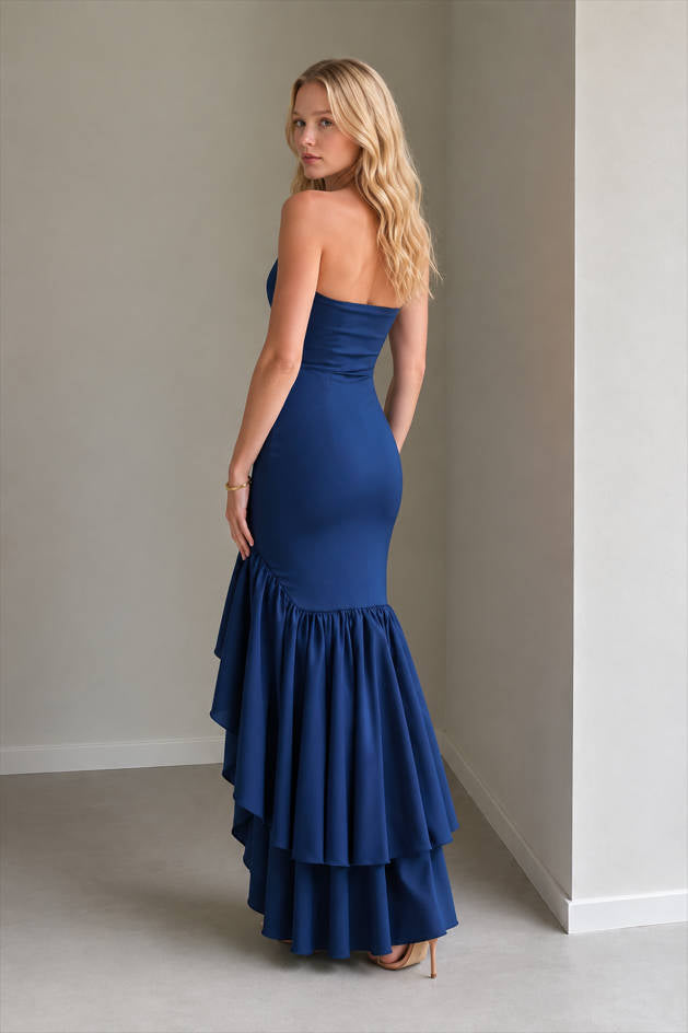 Strapless High Slit Backless Bodycon Slim Fit Elegant Prom Dress
