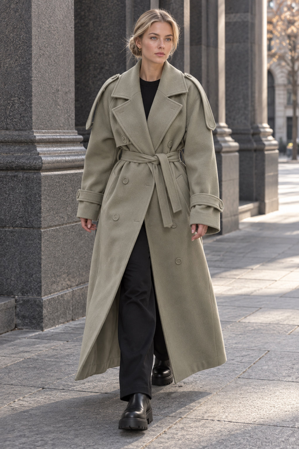 Turn-Down Collar Lace-Up Loose Overcoat