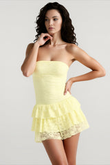 Strapless Waist Tie Lace Dress
