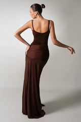 Ruched Backless Maxi Formal Dress